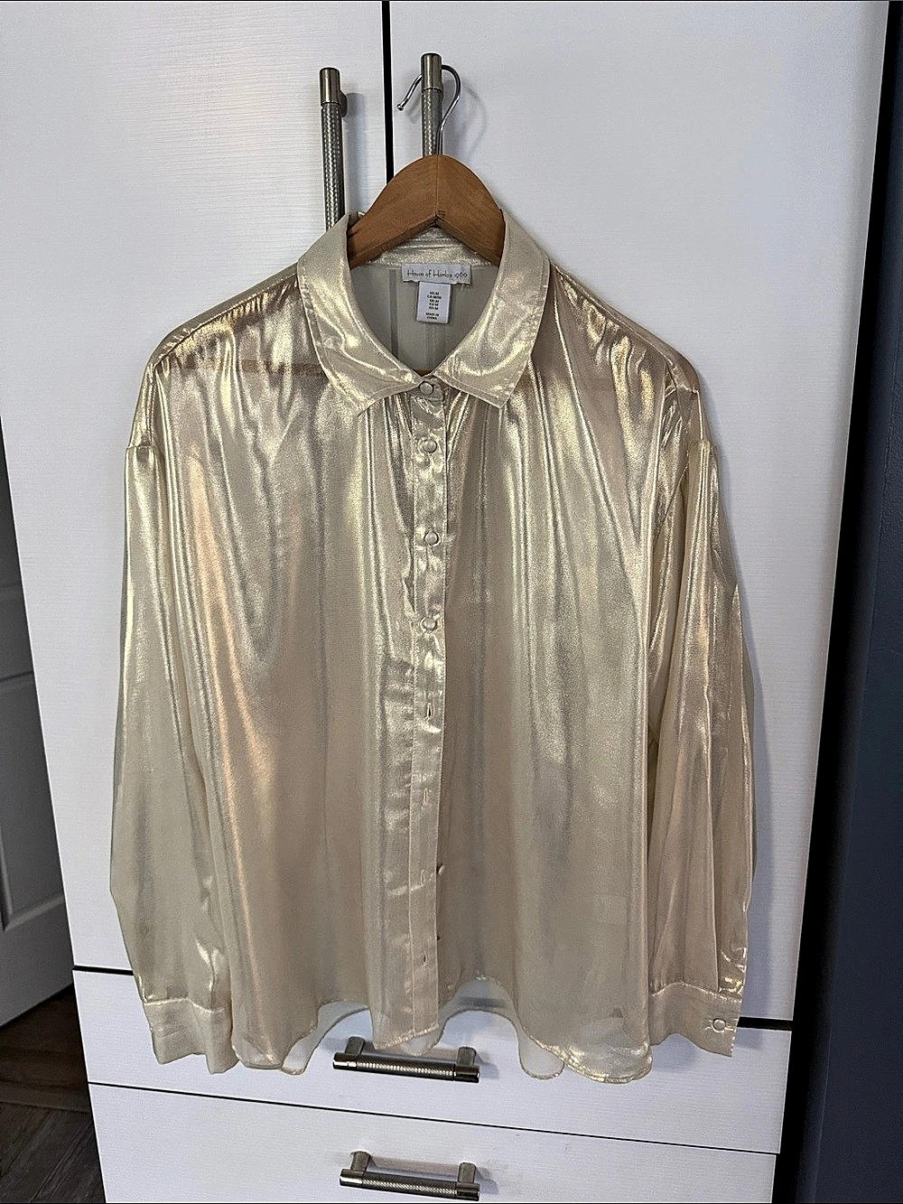 House of Harlow 1960 Metallic Button Down Shirt Gold Medium Like New